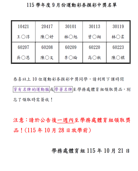 中獎名單